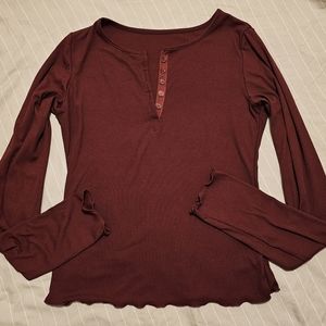 Day Burgundy Henley with Lettuce Trim sleeves